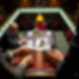 An overview of a contract bridge game in progress.