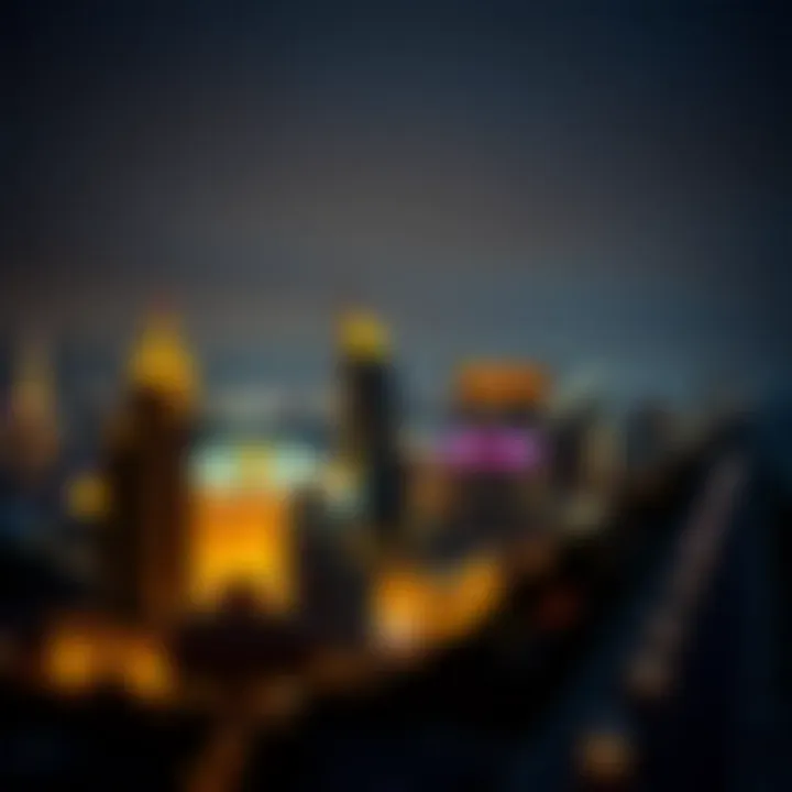 Panoramic view of Atlantic City skyline with casinos illuminated at night