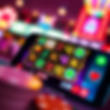 A vibrant display of a colorful slot game interface on a mobile screen.