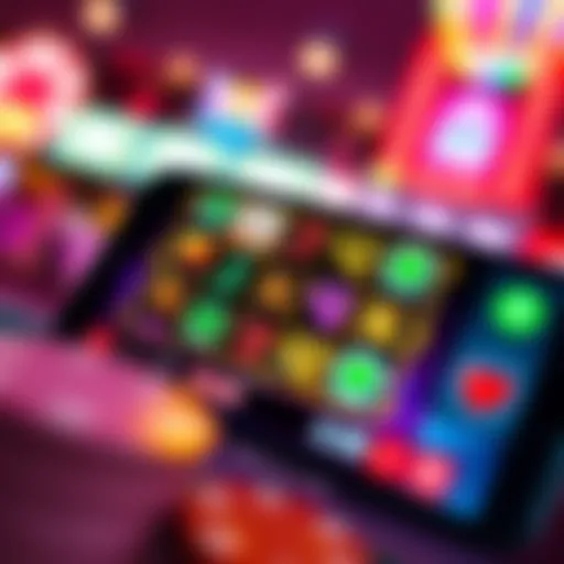 A vibrant display of a colorful slot game interface on a mobile screen.