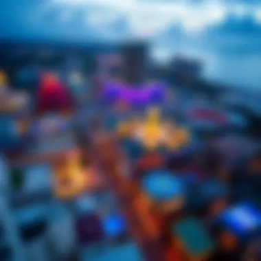 Aerial view of Cancun highlighting entertainment venues including casinos