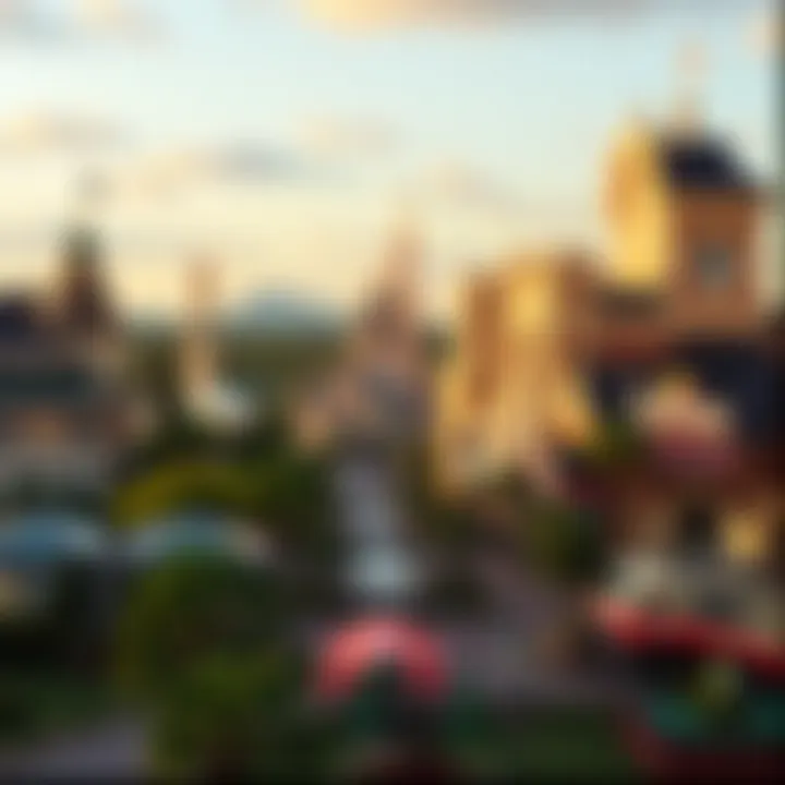 A scenic view of Disney theme parks with casinos in the background