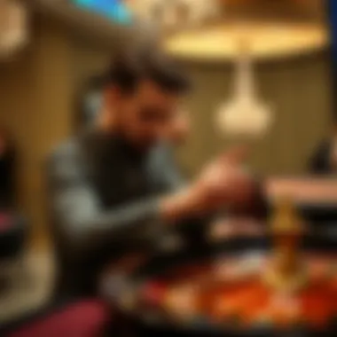 Player analyzing strategies at a roulette table