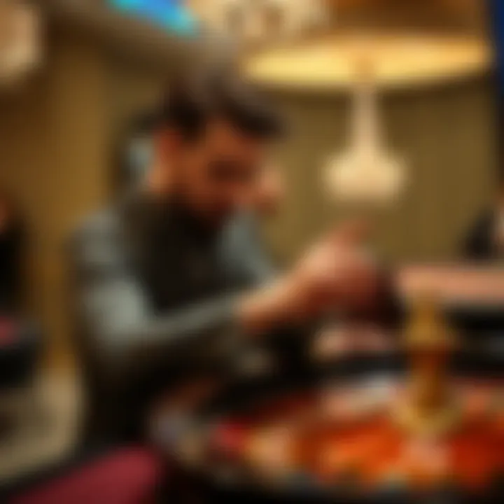 Player analyzing strategies at a roulette table