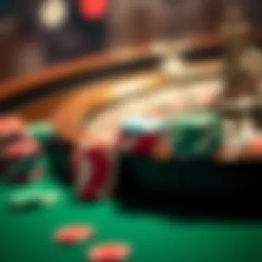 A close-up of betting chips and a roulette wheel, symbolizing chance and strategy