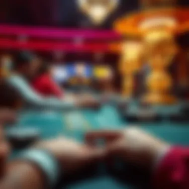 A vibrant poker table showcasing a high-stakes game in progress