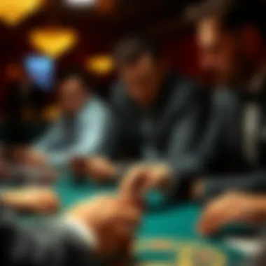 Strategic Poker Play Strategic poker play illustrated through focused players analyzing their cards and opponents.