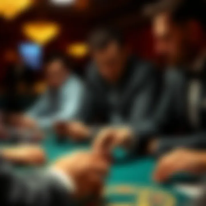 Strategic Poker Play Strategic poker play illustrated through focused players analyzing their cards and opponents.