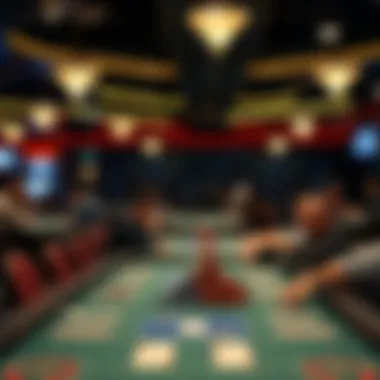 Organized Tournament Setup A well-organized poker tournament setup with tables, chips, and players ready to compete.