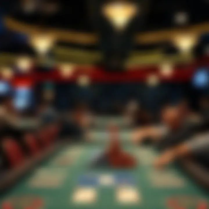 Organized Tournament Setup A well-organized poker tournament setup with tables, chips, and players ready to compete.