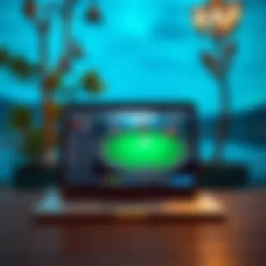 A laptop displaying PokerStars with a scenic backdrop