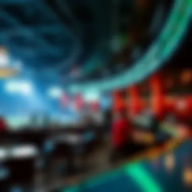 Interior design of a vibrant stadium sports bar showcasing the lively atmosphere