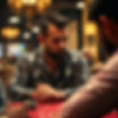 A focused player at a poker table contemplating moves