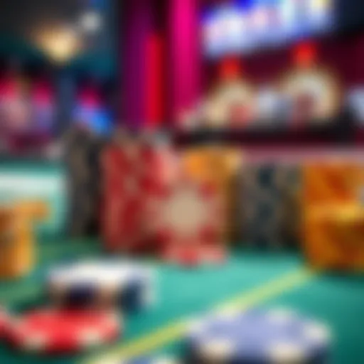 A collection of casino chips arranged on a gaming table