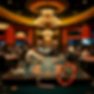 A luxurious casino atmosphere showcasing players at various gaming tables