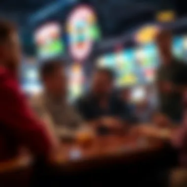 Group of friends engaging in a spirited discussion while placing bets at a sports bar