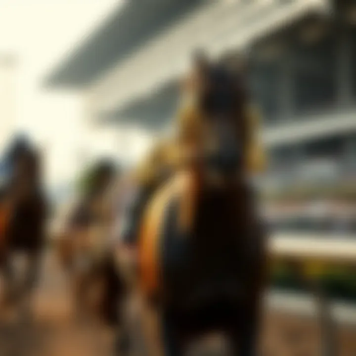 A majestic thoroughbred racing towards the finish line