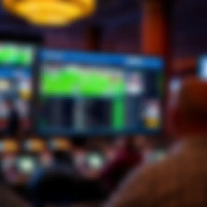 A digital screen displaying live sports events and betting options