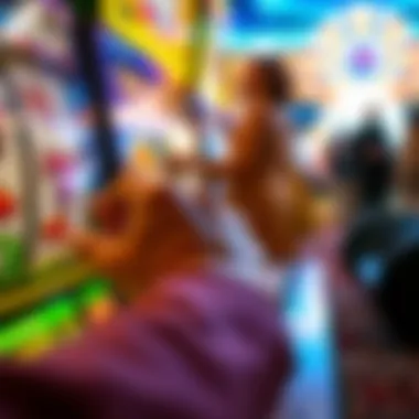 A close-up view of a player's hand interacting with a slot game interface.