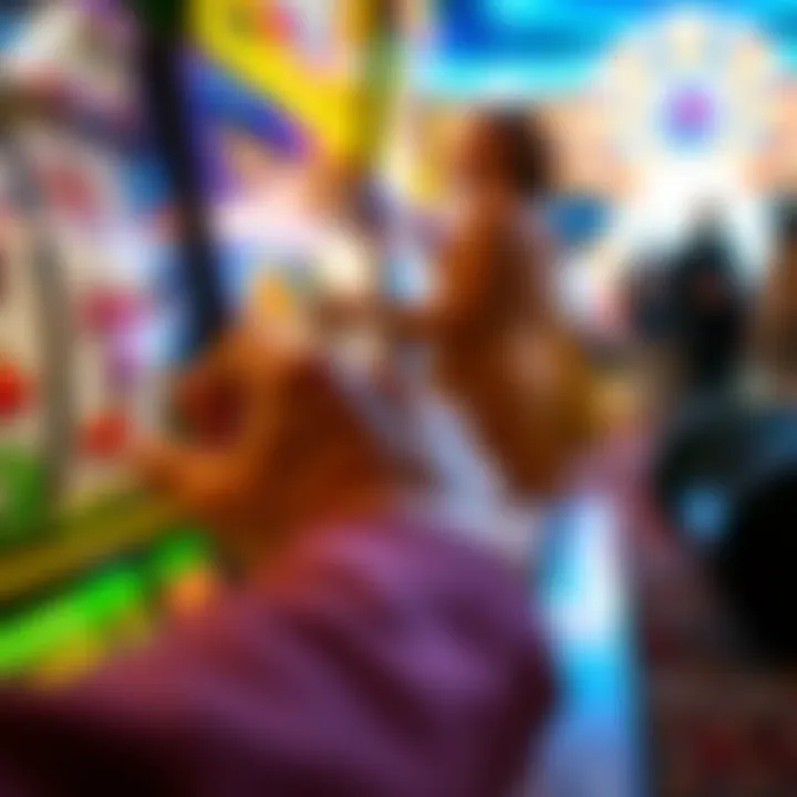 A close-up view of a player's hand interacting with a slot game interface.