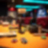 A sophisticated poker table setup highlighting various tools and gadgets for game finders.