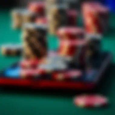 A close-up of a poker chip set on a mobile device