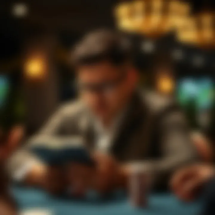 A player strategizing while using a tablet for poker