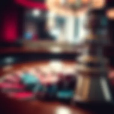 Close-up of a roulette wheel with betting chips