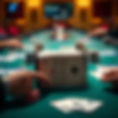 A strategic gaming table setup with marked cards in play